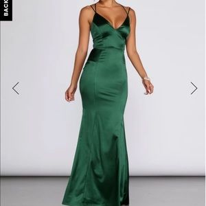 Windsor Green Satin Maxi Dress